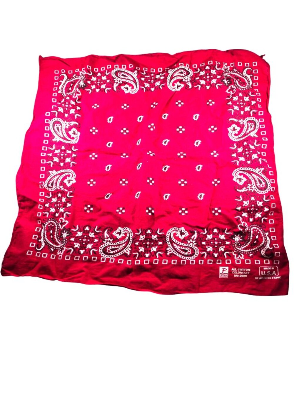 Vtg Red Paisley Bandana Paris All Cotton Made In USA Colorfast Fabric biker